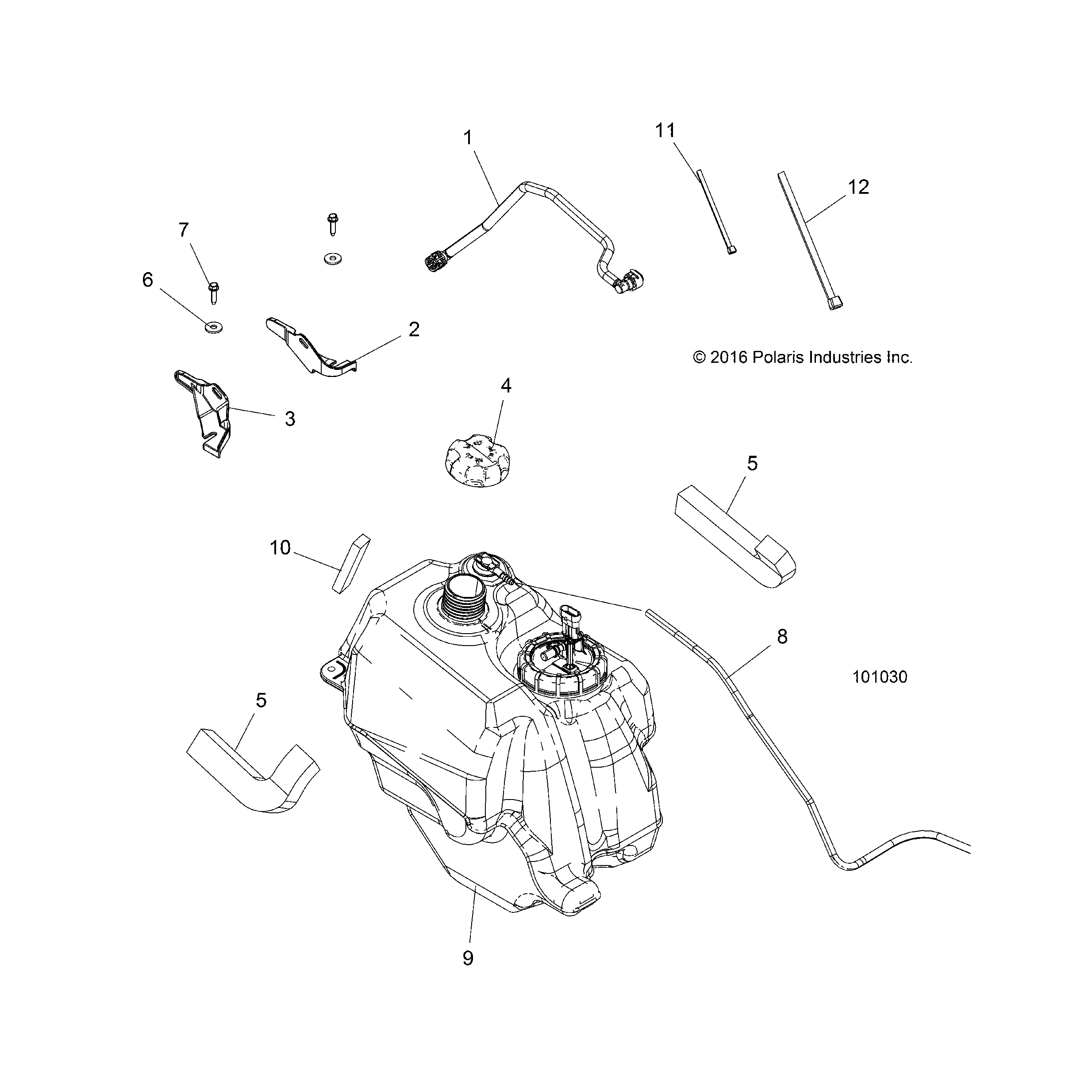 An Image of a Genuine Polaris Parts Schematic Diagram showing the schematic - BODY: FUEL TANK ASM. - 2017 POLARIS SPORTSMAN 570 EFI HD
