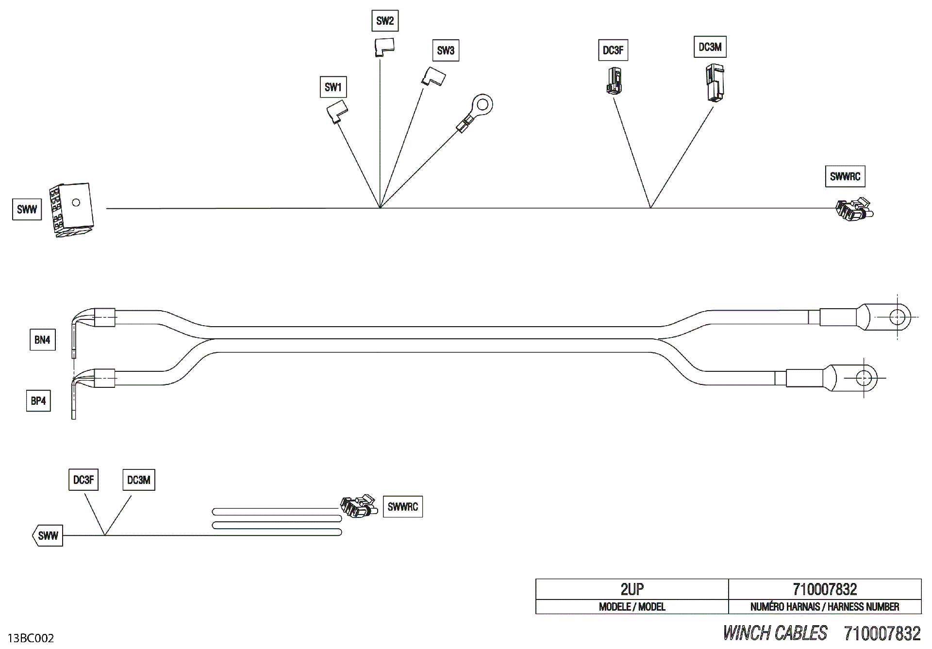 An Image of a Genuine Can-Am Parts Schematic Diagram showing the schematic - ELECTRIC - WINCH WIRING HARNESS - 710007832