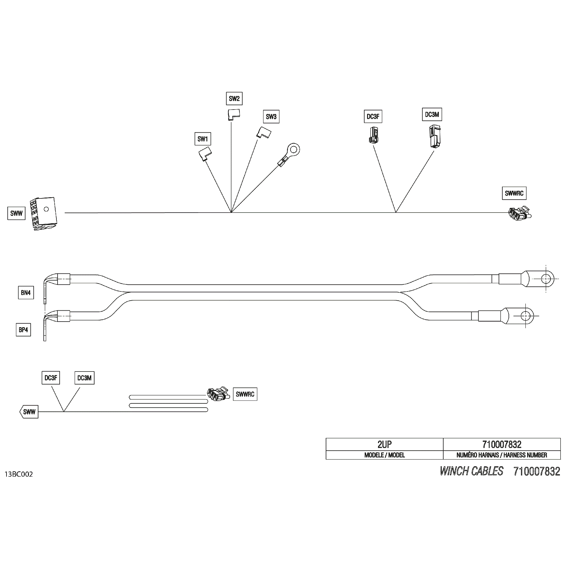 An Image of a Genuine Can-Am Parts Schematic Diagram showing the schematic - ELECTRIC - WINCH WIRING HARNESS - 710007832