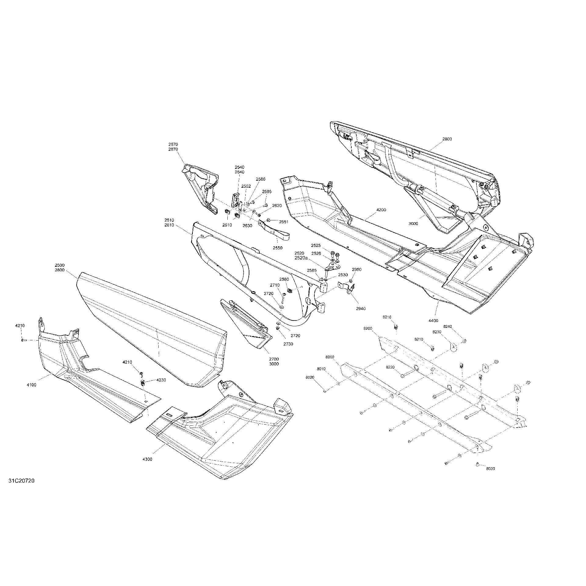 An Image of a Genuine Can-Am Parts Schematic Diagram showing the schematic - BODY - DOOR SECTION - X RC - ORANGE