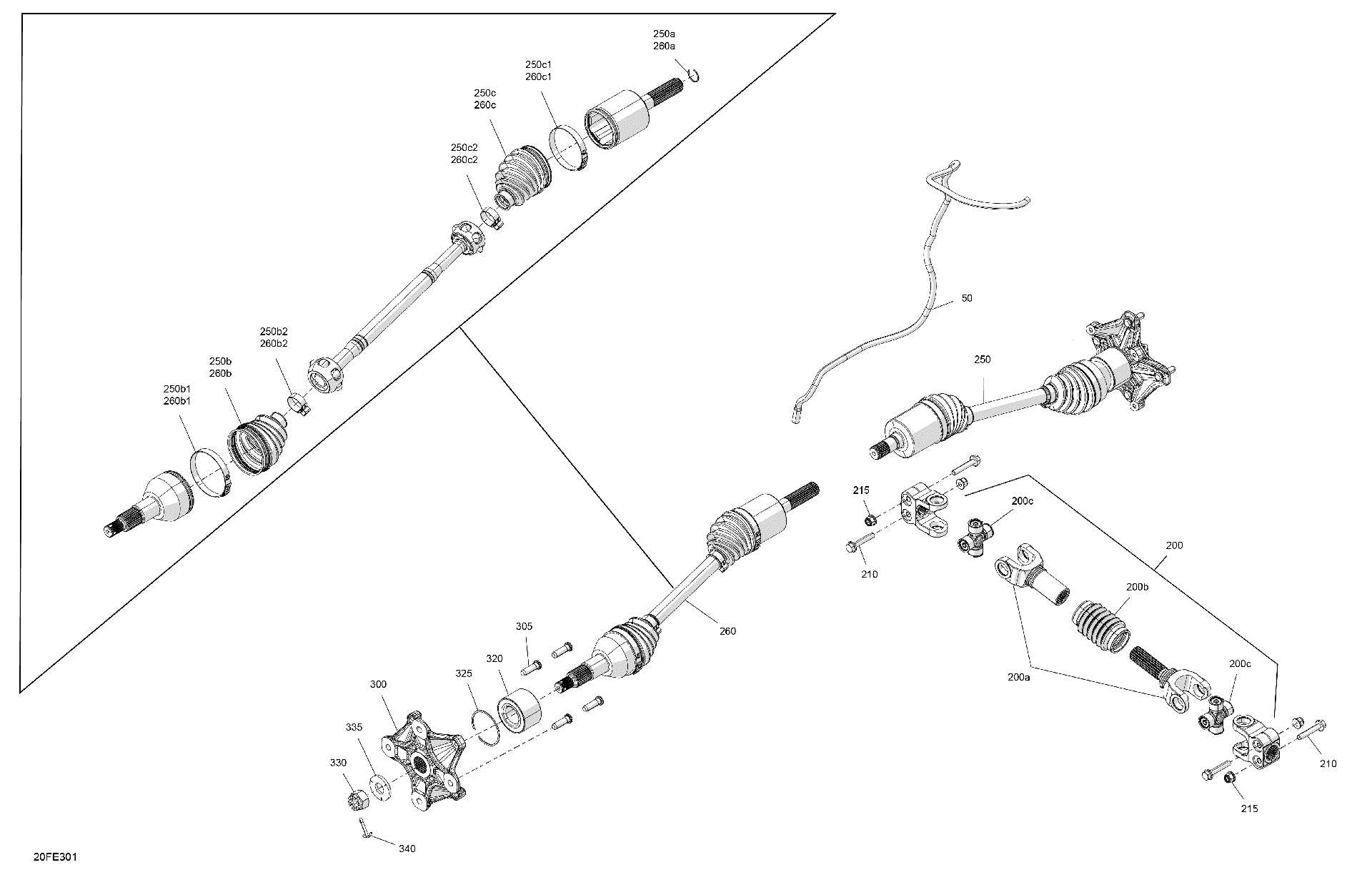 An Image of a Genuine Can-Am Parts Schematic Diagram showing the schematic - DRIVE - FRONT - COMMON PARTS