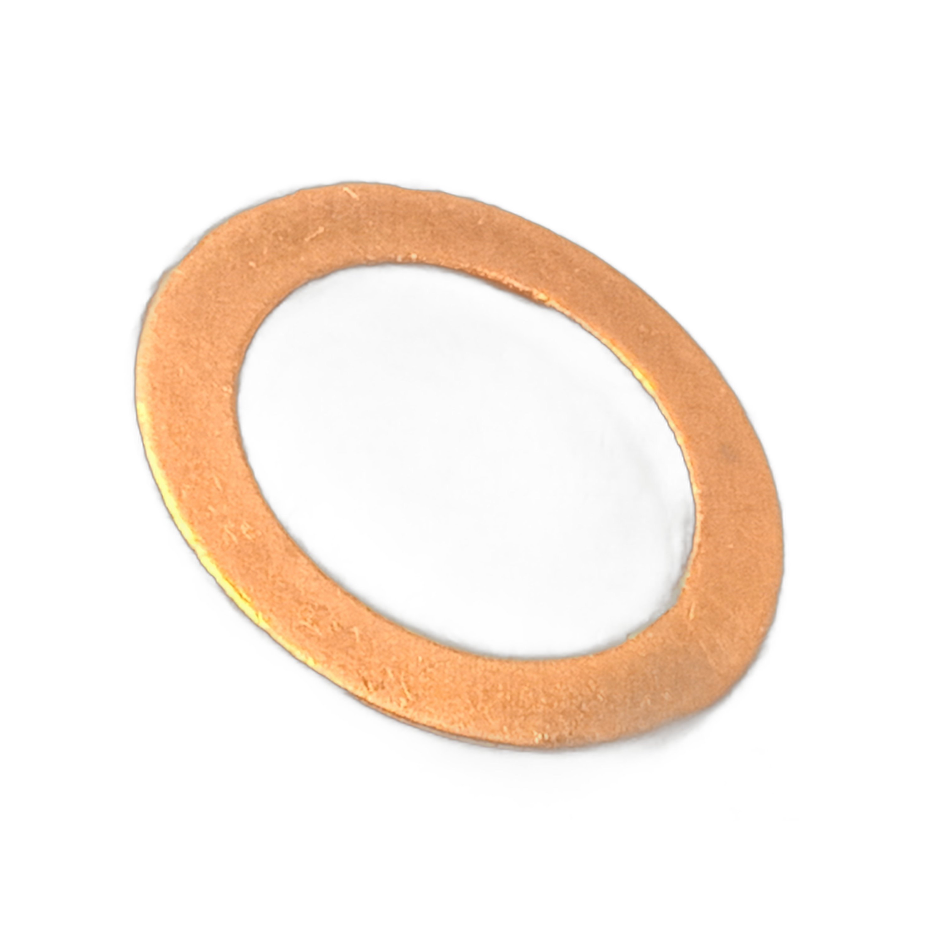 Copper crush washer with smooth, flat ring shape and metallic sheen.