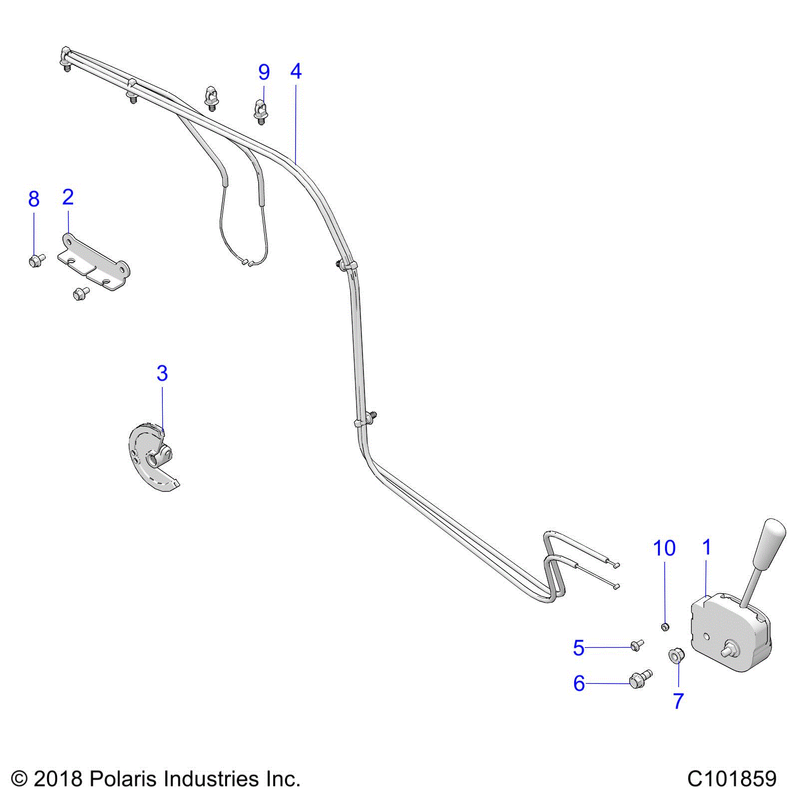 An Image of a Genuine Polaris Parts Schematic Diagram showing the schematic - DRIVE TRAIN: SHIFT LEVER - 2021 POLARIS ACE 150 EFI
