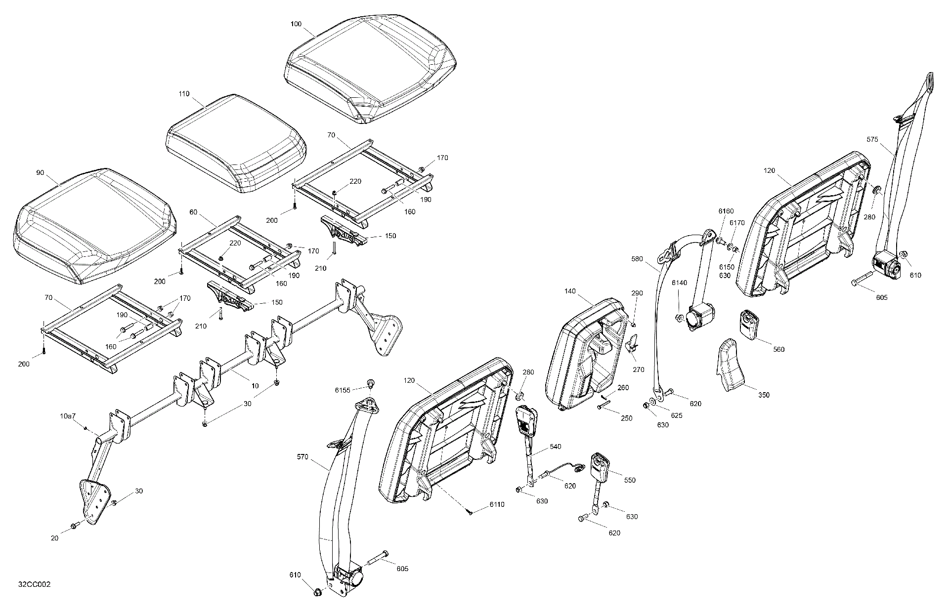An Image of a Genuine Can-Am Parts Schematic Diagram showing the schematic - BODY - SEAT - FRONT SECTION