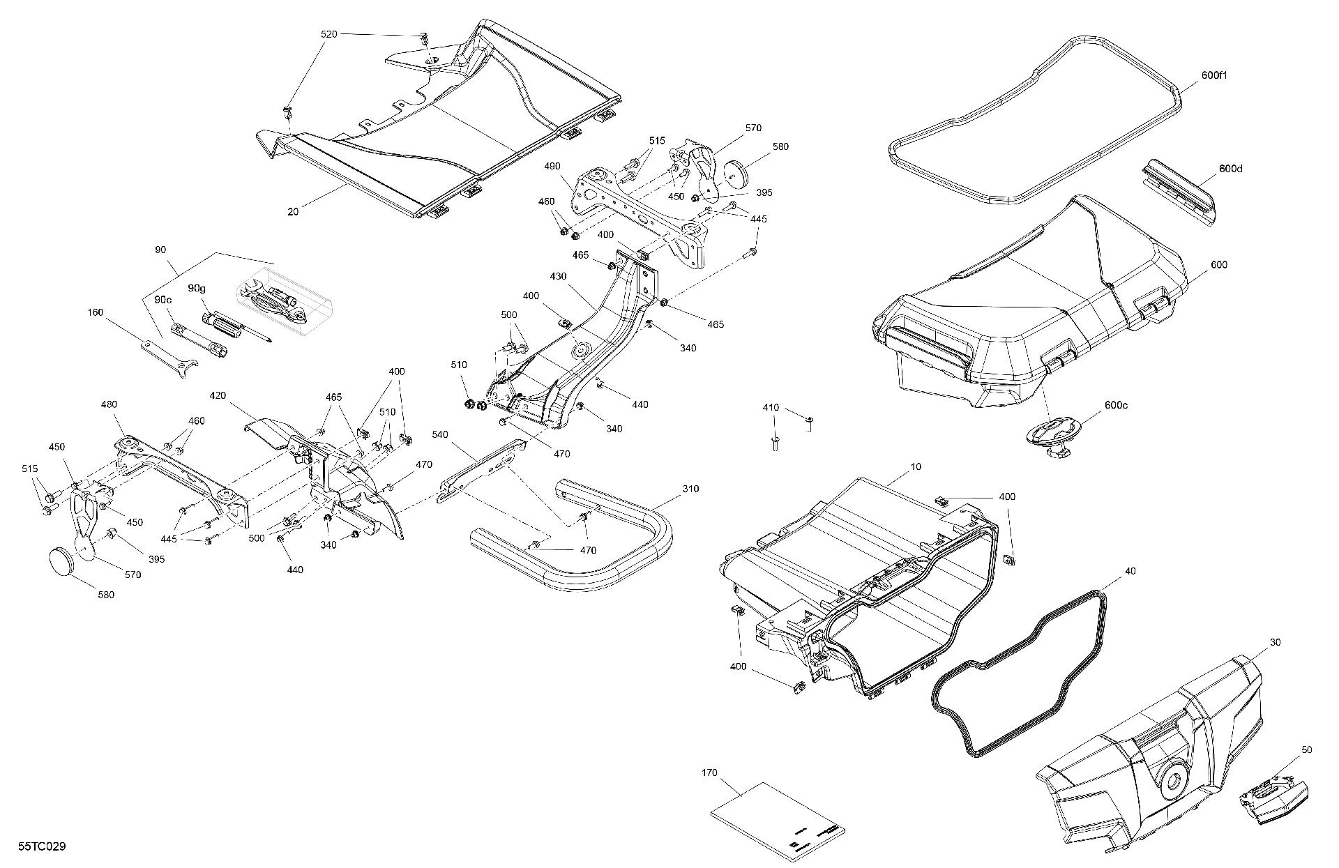An Image of a Genuine Can-Am Parts Schematic Diagram showing the schematic - BODY - FRONT STORAGE TRAY