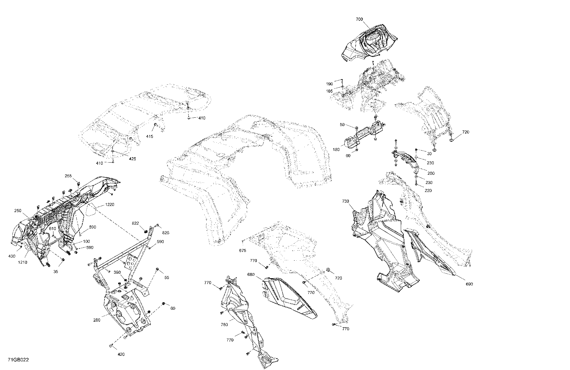 An Image of a Genuine Can-Am Parts Schematic Diagram showing the schematic - BODY - FRONT SECTION