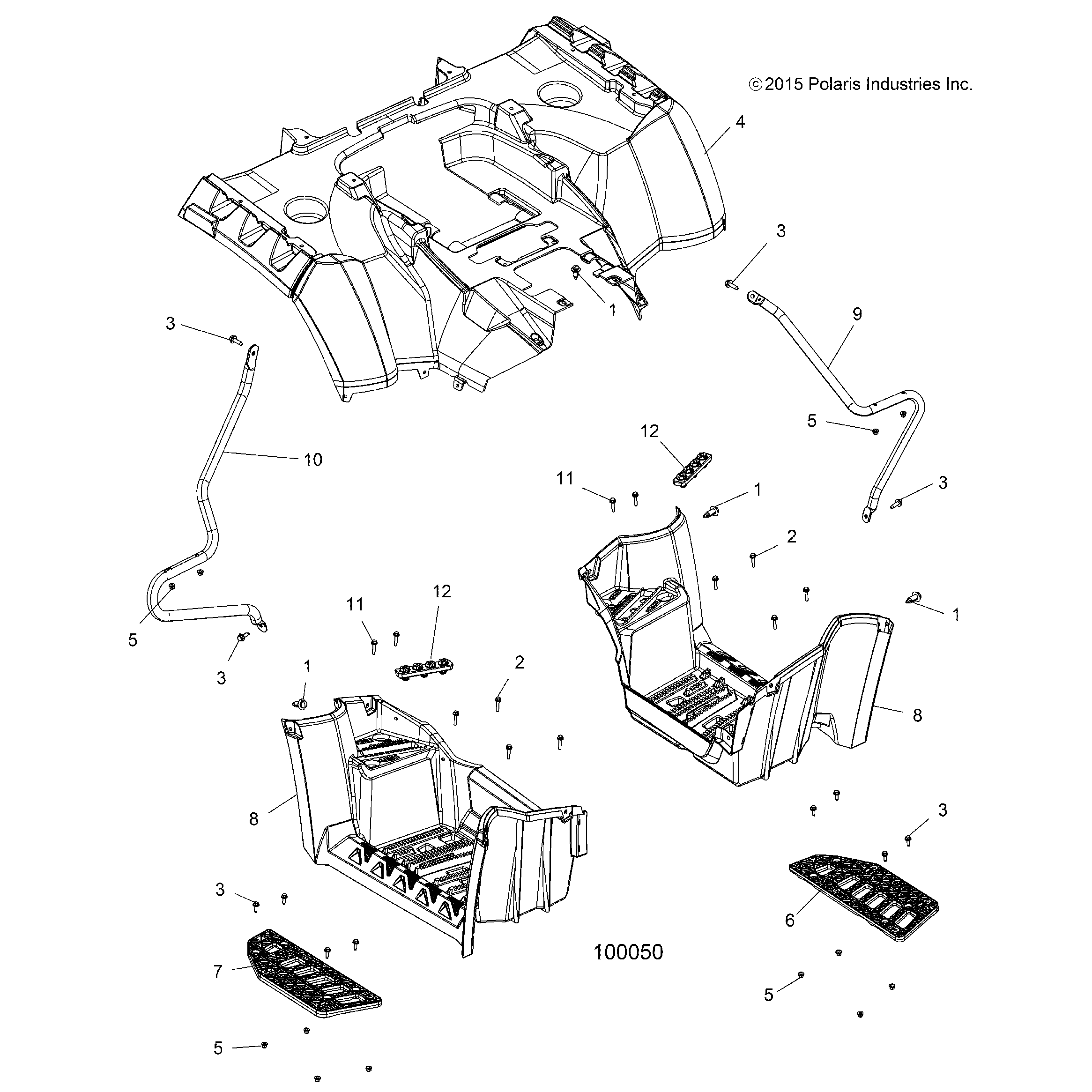 An Image of a Genuine Polaris Parts Schematic Diagram showing the schematic - BODY: REAR CAB and FOOTWELL - 2015 POLARIS SPORTSMAN TOURING 850 SP