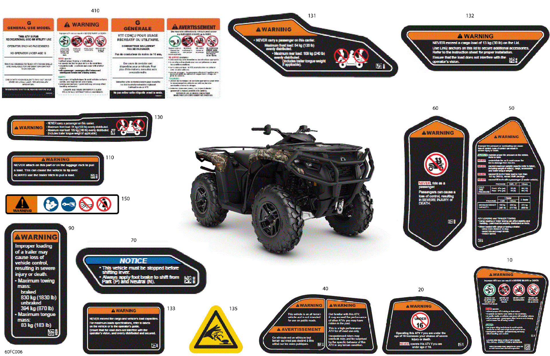 An Image of a Genuine Can-Am Parts Schematic Diagram showing the schematic - BODY - WARNING DECALS