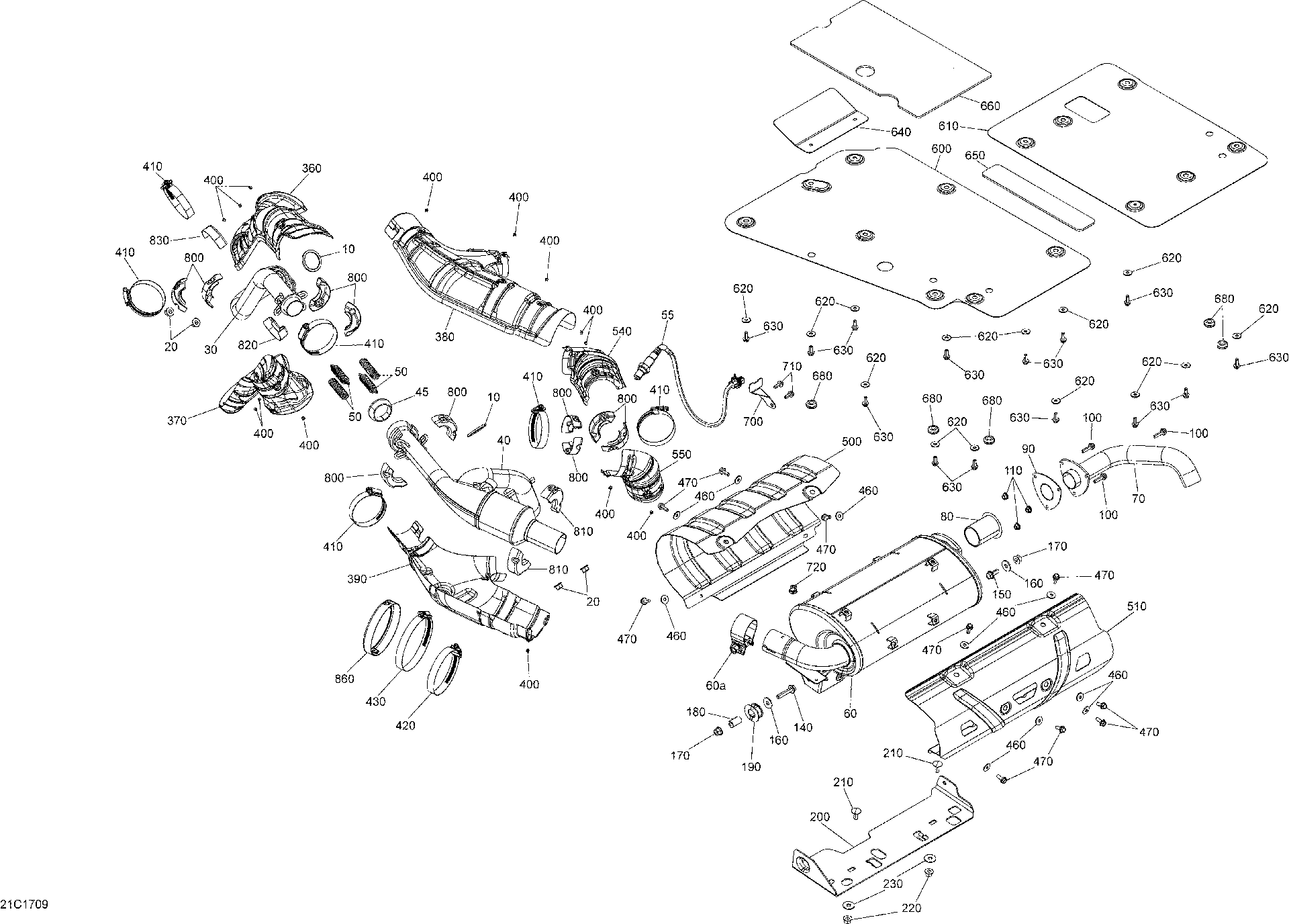 An Image of a Genuine Can-Am Parts Schematic Diagram showing the schematic - EXHAUST SYSTEM - DECEMBER 2016 AND UP