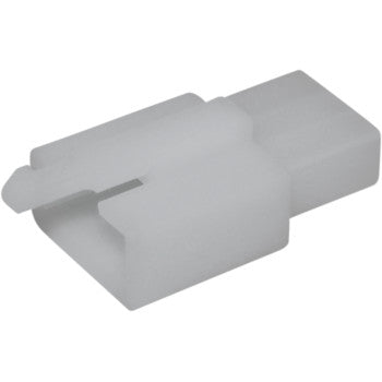 The ML Locking 110 Connector 3 Pin Male by Namz is a white, rectangular plastic connector housing with a slot on top and an open end, ideal for custom electrical or electronic applications. Comes in a pack of 5.
