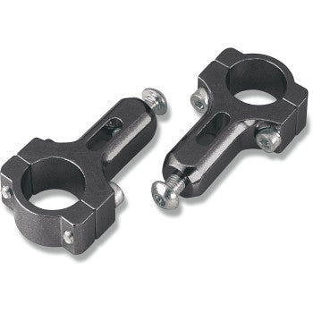 Pair of black aluminum 7/8 Hand Guard Mount Clamps by Moose Offroad, each with a circular opening and flat arm—perfect for attaching Moose Racing handguards to motorcycle handlebars or other cylindrical bars.