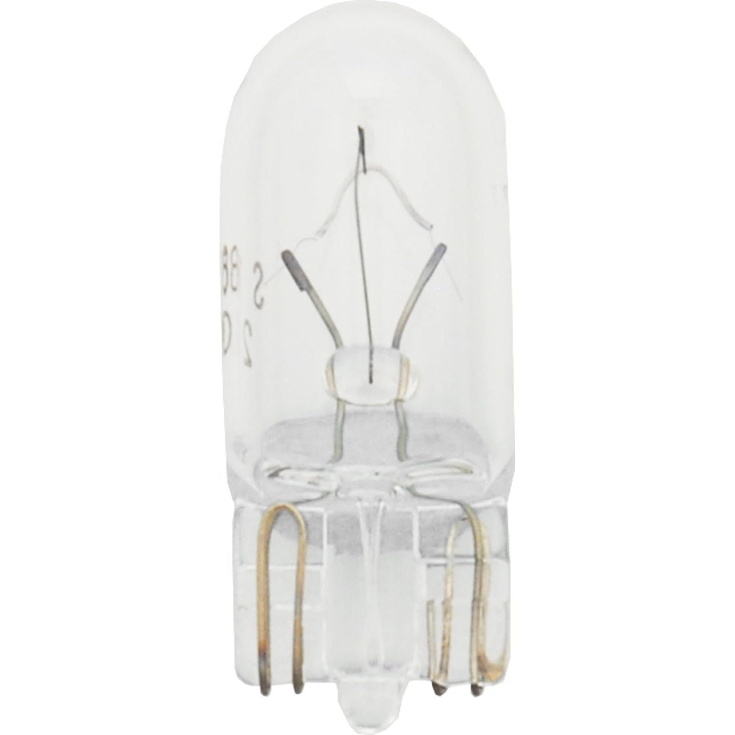 Clear W5W 12V 5W miniature bulb with glass enclosure and metal base pins.