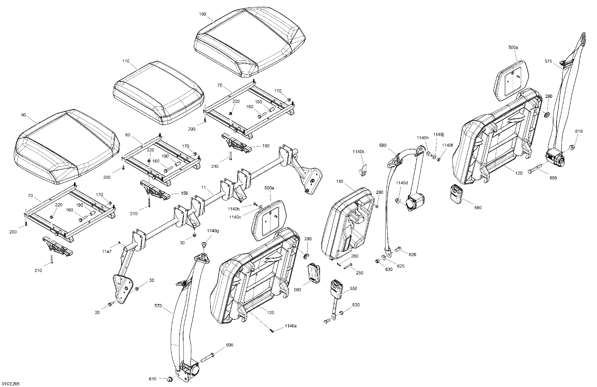 An Image of a Genuine Can-Am Parts Schematic Diagram showing the schematic - BODY - SEAT - REAR SECTION