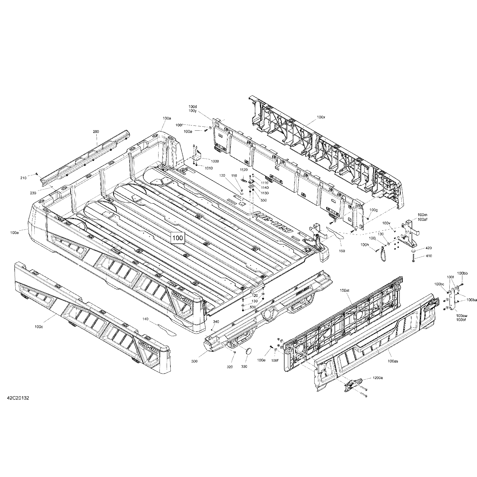 An Image of a Genuine Can-Am Parts Schematic Diagram showing the schematic - REAR CARGO BOX