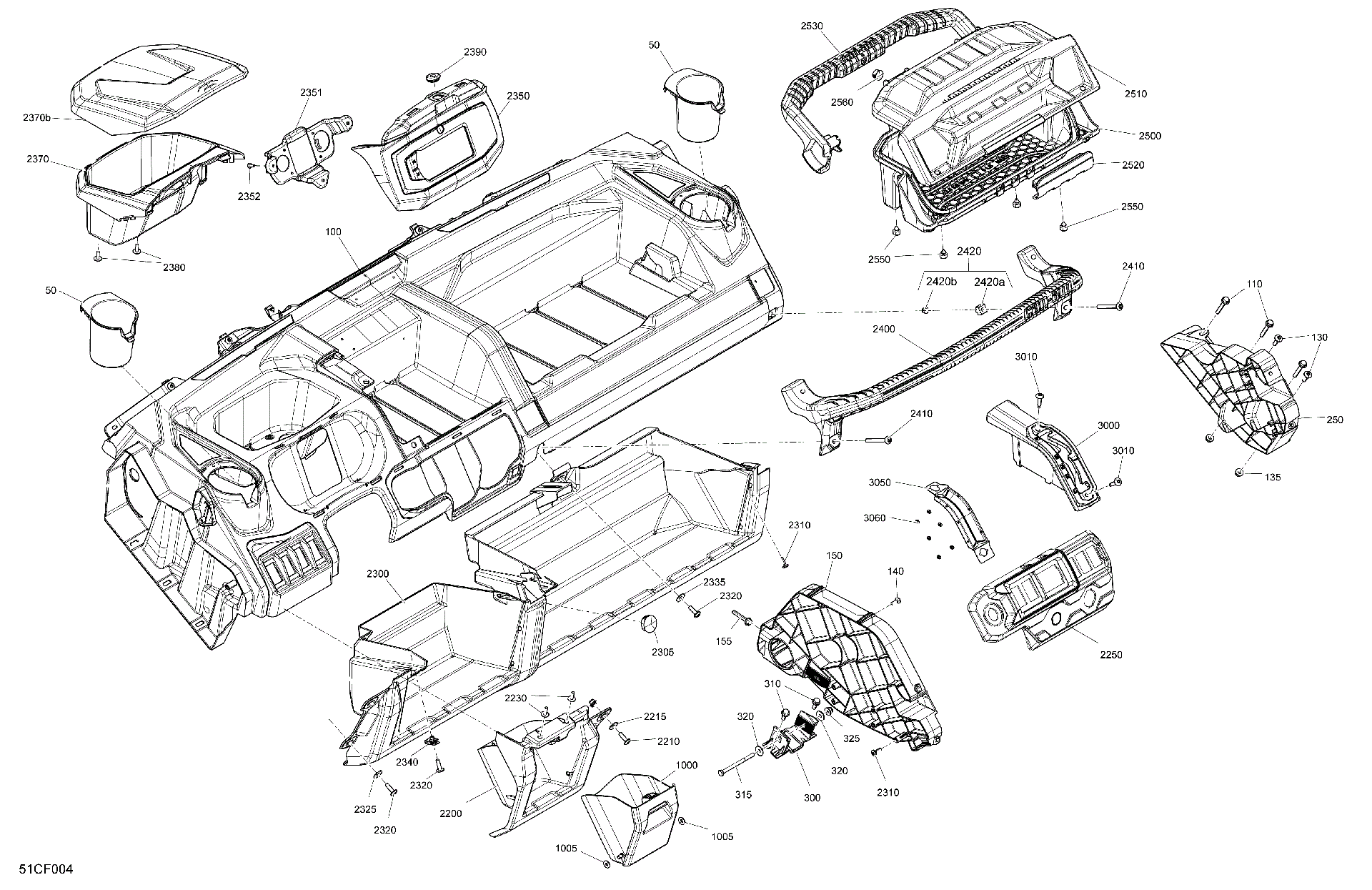 An Image of a Genuine Can-Am Parts Schematic Diagram showing the schematic - CAB INTERIOR - DASHBOARD