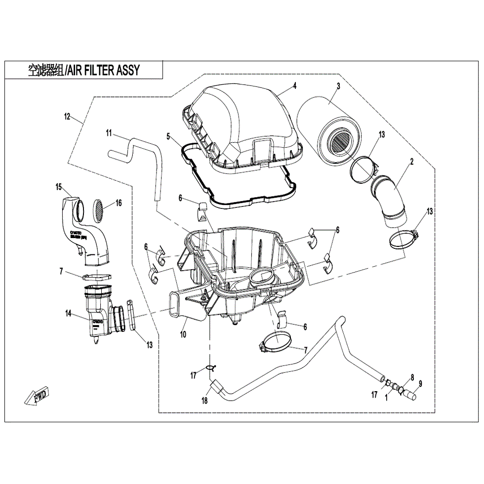 An Image of a genuine CFMOTO Parts Schematic Diagram showing the group - AIR FILTER ASSY. - 2021 CFMOTO CFORCE 1000 Overland
