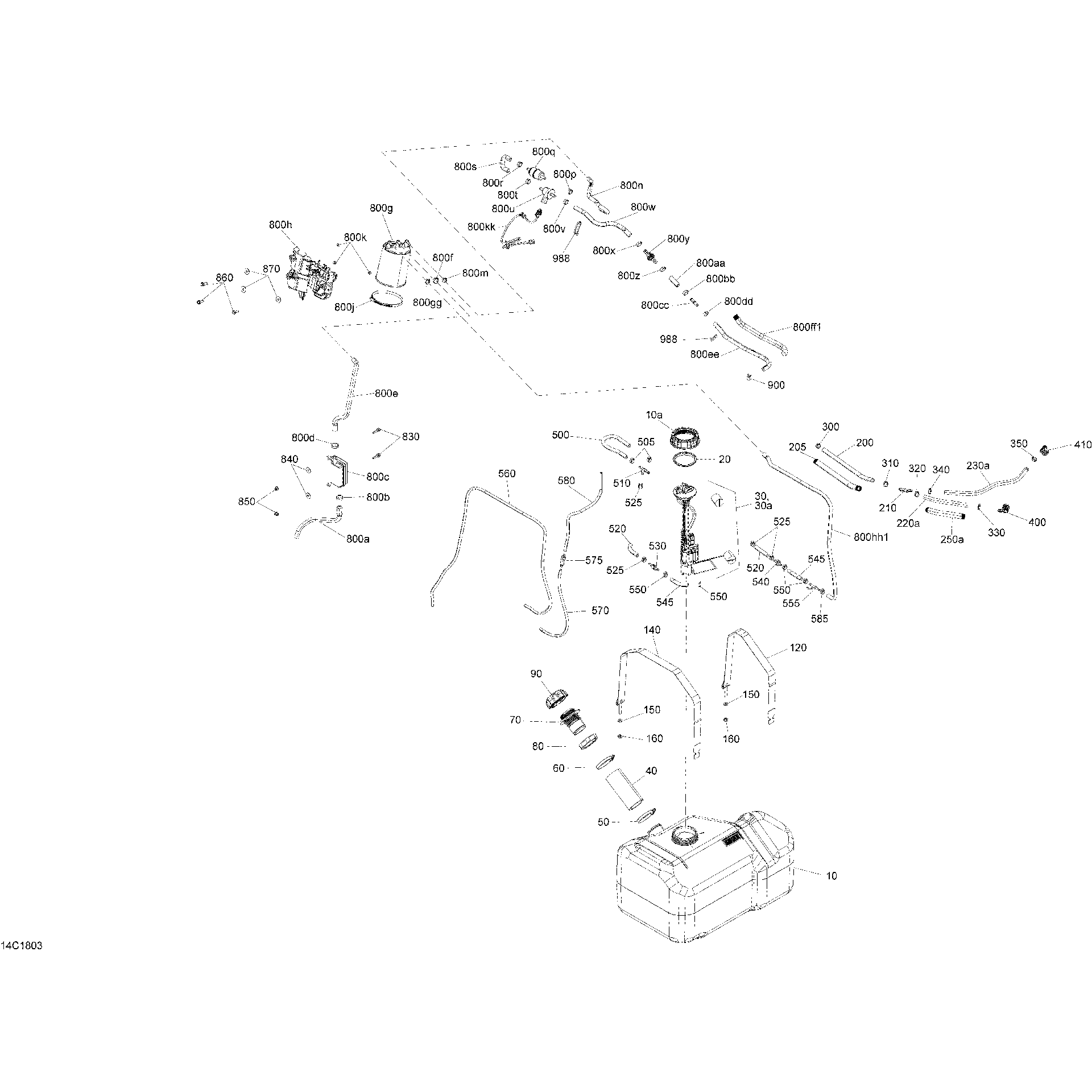 An Image of a Genuine Can-Am Parts Schematic Diagram showing the schematic - FUEL TRAXTER HD8 HD10