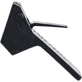 The Latch by Can-Am is a black metal roofing seam clamp with a triangular base and two handles, ideal for securing Can-Am UTV parts to standing seam metal roofs. Embossed text on the surface displays specifications.