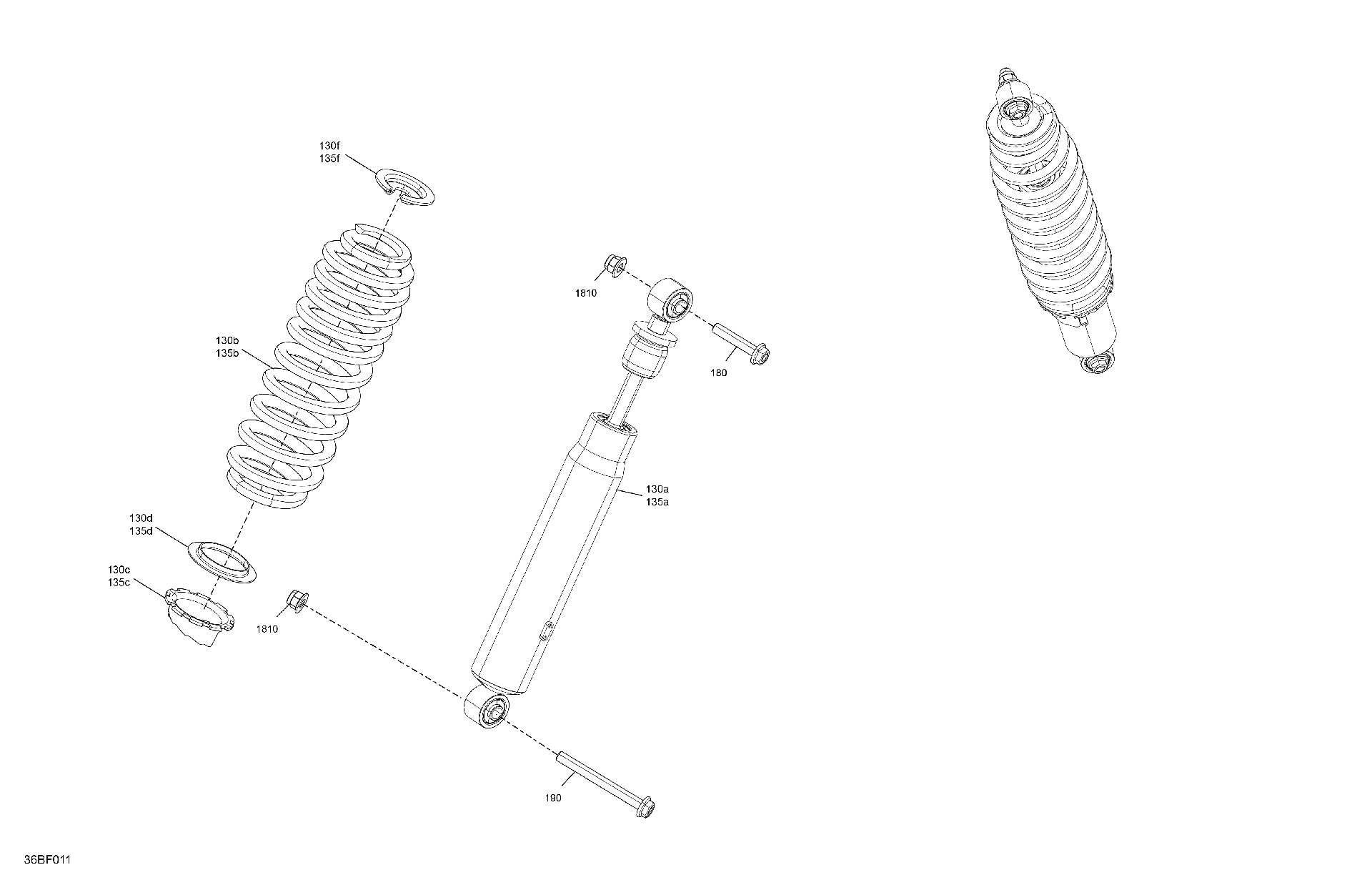An Image of a Genuine Can-Am Parts Schematic Diagram showing the schematic - SUSPENSION - REAR SHOCKS