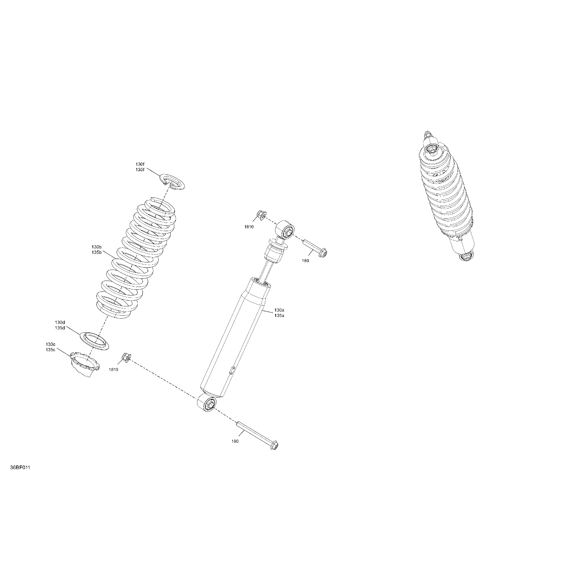 An Image of a Genuine Can-Am Parts Schematic Diagram showing the schematic - SUSPENSION - REAR SHOCKS