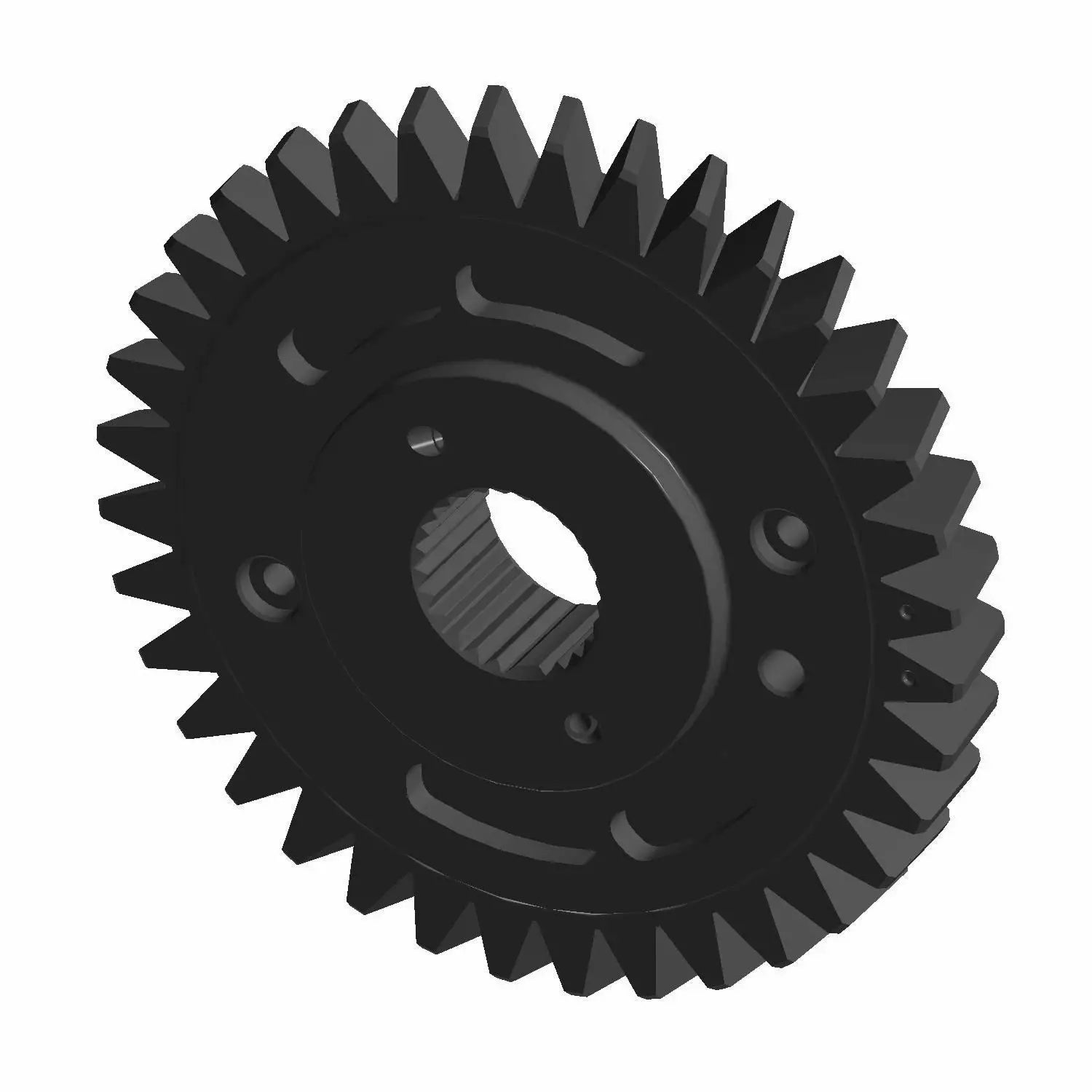 Black 36-tooth metal split gear with central spline for motorcycle drive system.