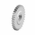 Silver metallic spur gear with 30 teeth and central bore hole for motorcycle machinery.