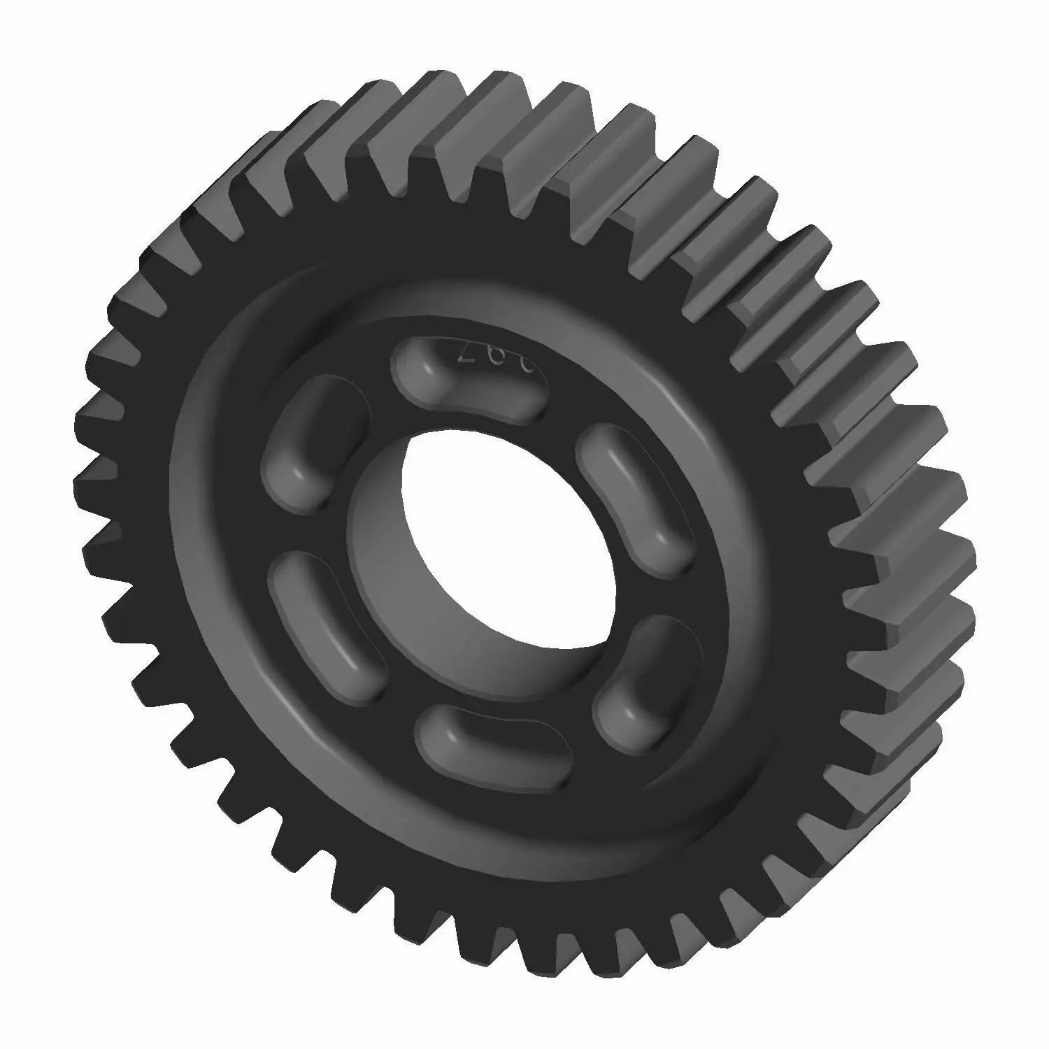 Black metal mainshaft gear with 38 teeth and circular central hole for motorcycle transmission.