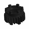 Black metal mainshaft gear with external and internal teeth, cylindrical shape with four protruding pins on top.