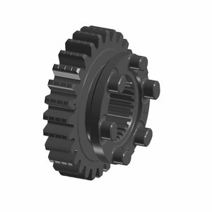 Black metal mainshaft gear with straight-cut teeth and internal spline shaft fitting.