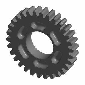 Black metal countershaft gear with evenly spaced teeth and circular central hole.