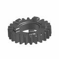 Black metal circular gear with evenly spaced teeth and central hole.