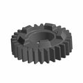 Matte black metal gear with evenly spaced teeth and a central hole for mounting.
