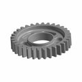 Gray metal gear with evenly spaced teeth and a central circular hole.