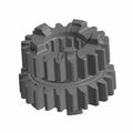 Gray metal dual-layer gear with evenly spaced teeth for motorcycle transmission.