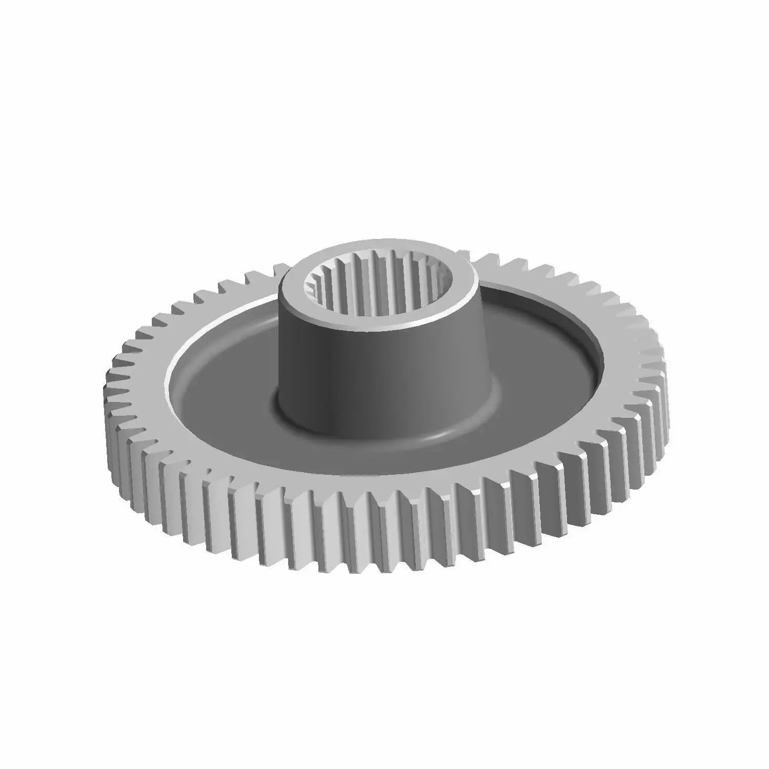 Gray metal slider compensator gear with outer teeth and inner splined hub center.