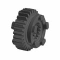 Dark gray metal gear with evenly spaced teeth and a central splined hole.