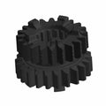 Black cylindrical motorcycle gear with deep, evenly spaced teeth on outer edges.