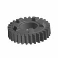 Black metal gear with evenly spaced teeth and a central circular hole for fitting.