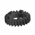 Black circular metal motorcycle gear with evenly spaced rectangular teeth around edge.