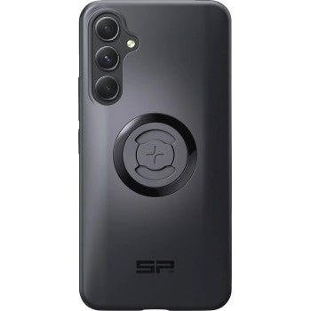 The SPC+ Phone Case for Samsung Galaxy A54 by Sp Connect is black, with a circular mounting ring at the center for magnetic attachment and the SP logo at the bottom. It fits phones with three rear cameras in the upper left corner and an LED flash below.