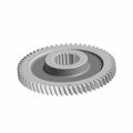 Silver metal balance shaft gear with evenly spaced teeth and central splined hole.