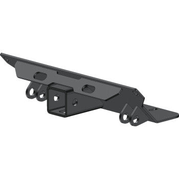 3D rendering of the Polaris Plow Mount 2 Receiver by Kfi Products, featuring durable steel construction, a central 2 hitch receiver, and multiple mounting points—rugged and ideal for tough off-road conditions.