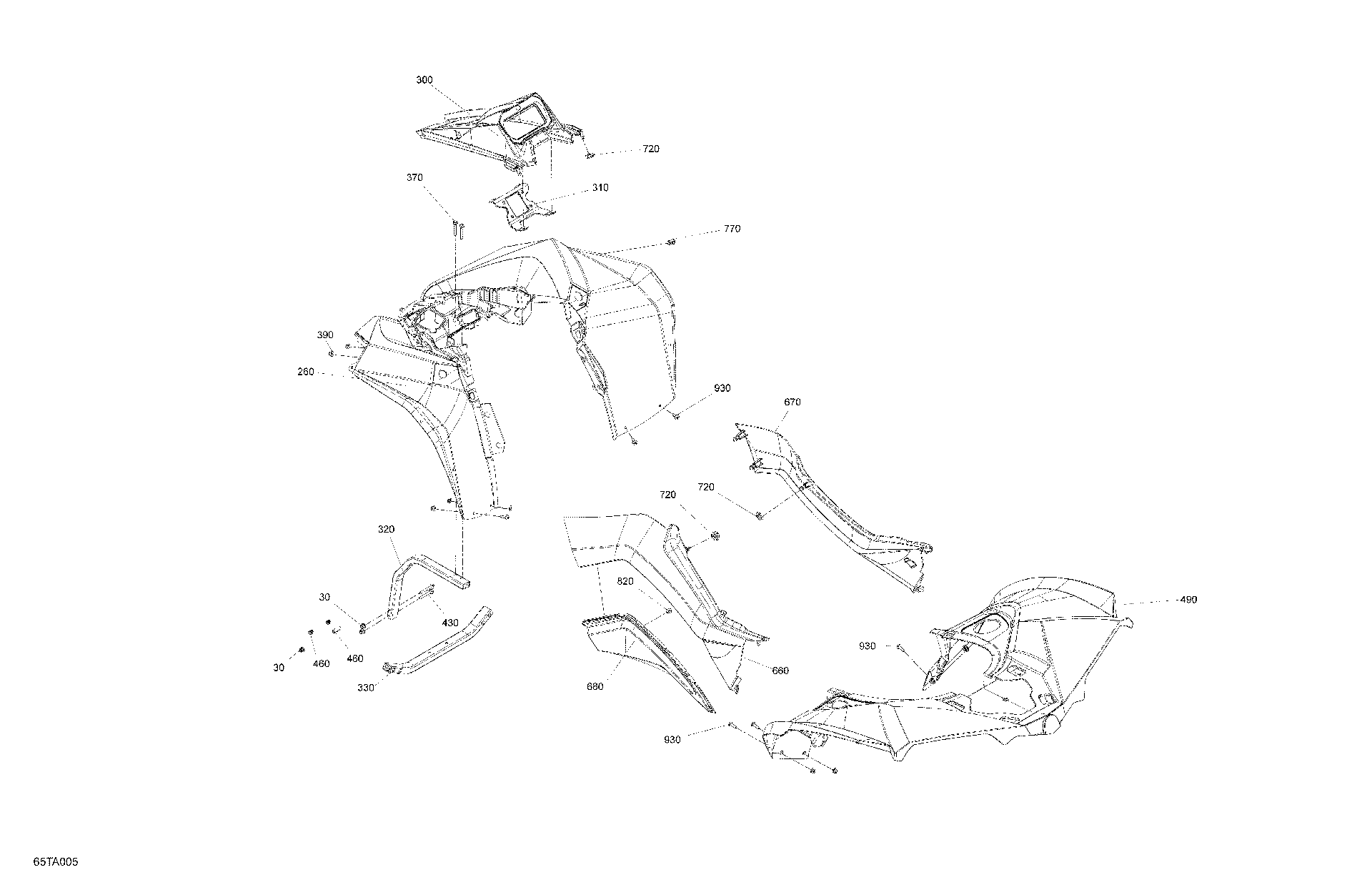 An Image of a Genuine Can-Am Parts Schematic Diagram showing the schematic - BODY - FENDER KIT