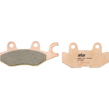 Copper-colored off-road sintered brake pads with friction surface and mounting holes.