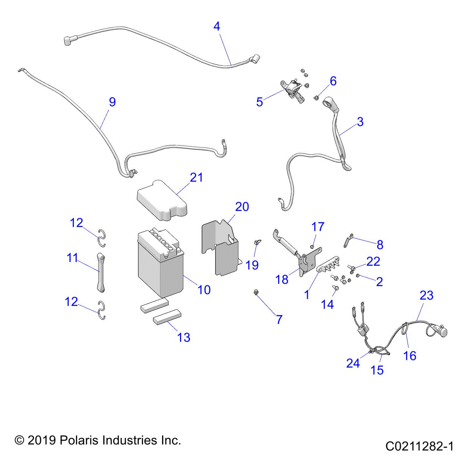 An Image of a Genuine Polaris Parts Schematic Diagram showing the schematic - ELECTRICAL: BATTERY - 2020 POLARIS SPORTSMAN 570 HUNTER EDITION