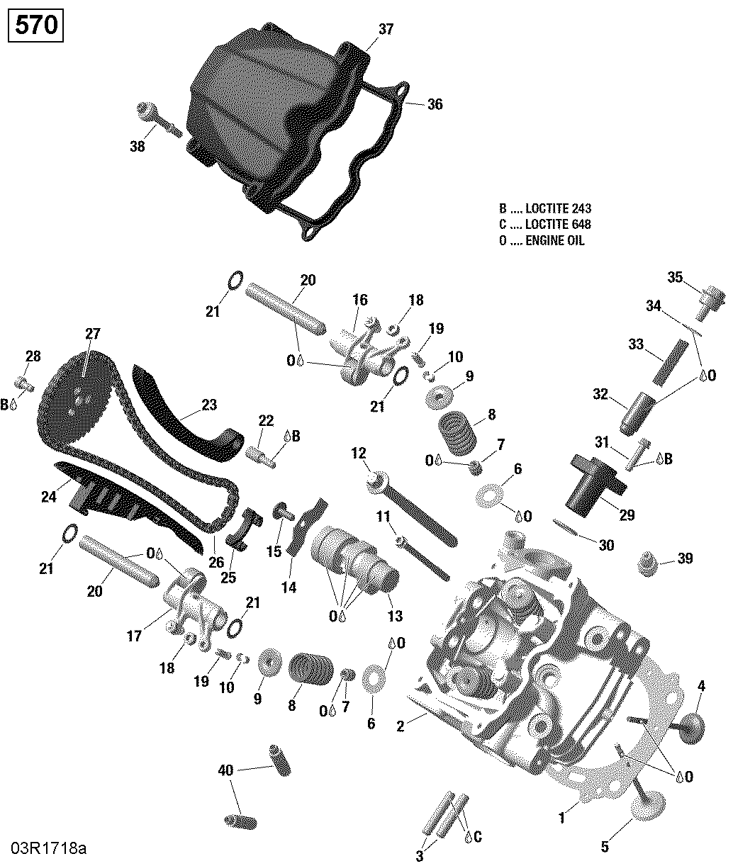 An Image of a Genuine Can-Am Parts Schematic Diagram showing the schematic - ROTAX - CYLINDER HEAD FRONT - 570 EFI
