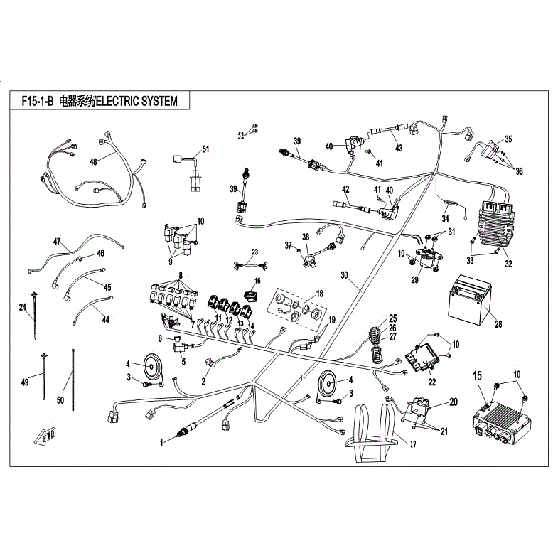 An Image of a Genuine CFMOTO Parts Schematic Diagram showing the schematic - ELECTRIC SYSTEM (SUMITOMO - Vehicles Built Before 10/25/2017) - 2018 CFMOTO ZFORCE 800 Trail