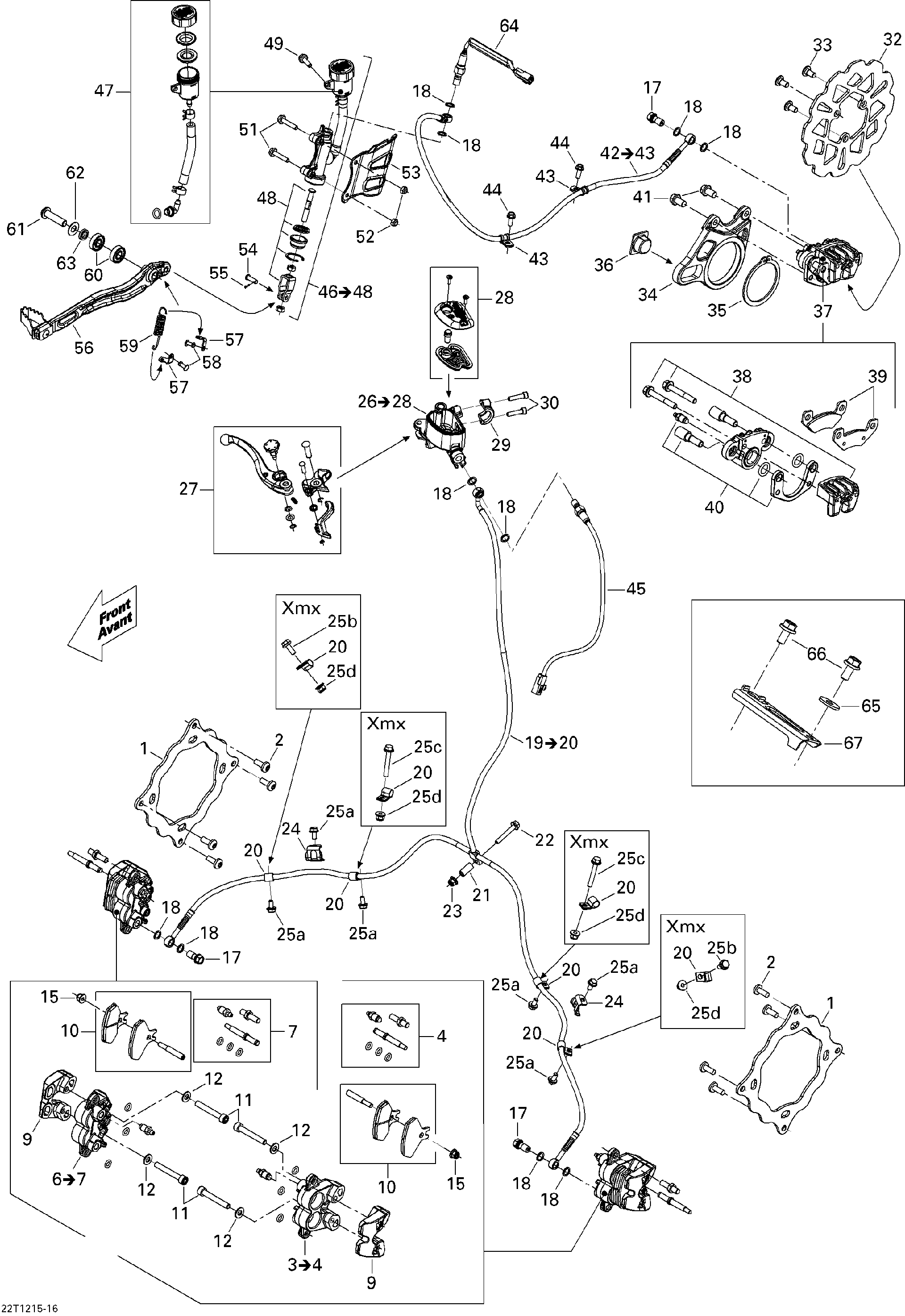 An Image of a Genuine Can-Am Parts Schematic Diagram showing the schematic - HYDRAULIC BRAKES _22T1215