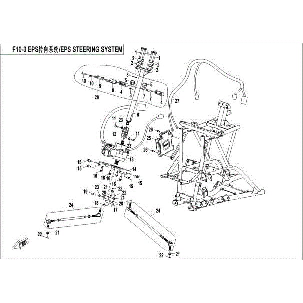 An Image of a genuine CFMOTO Parts Schematic Diagram showing the group - EPS STEERING SYSTEM - 2016 CFMOTO CFORCE 500 HO