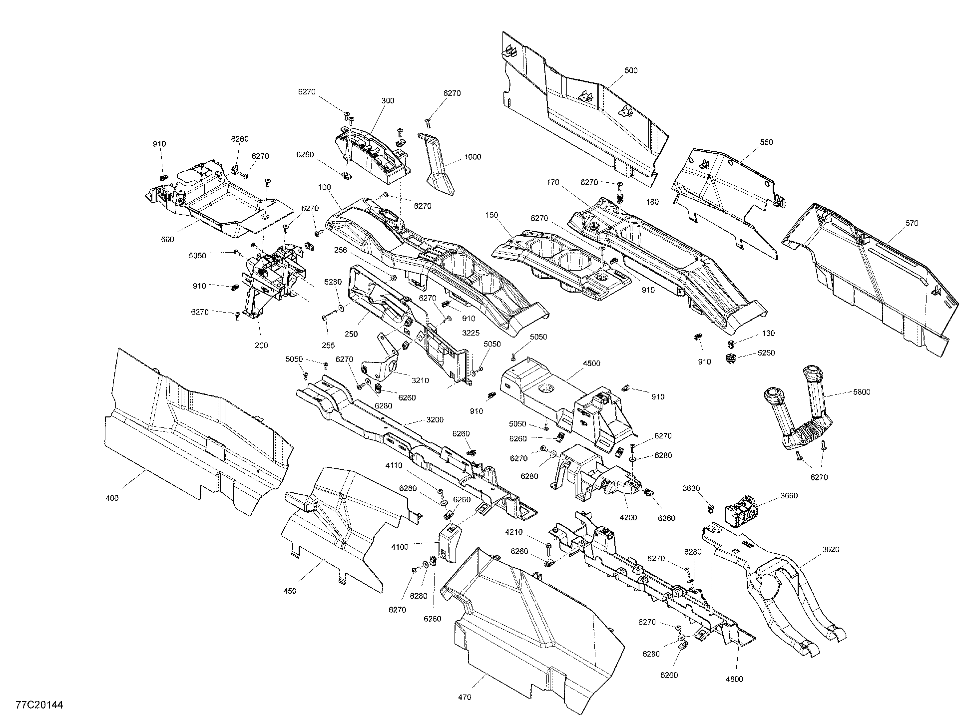 An Image of a Genuine Can-Am Parts Schematic Diagram showing the schematic - CAB INTERIOR - CONSOLE - X MR